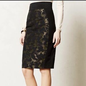 Anthropology Maeve Jacquard Camouflage and Black Pencil Skirt